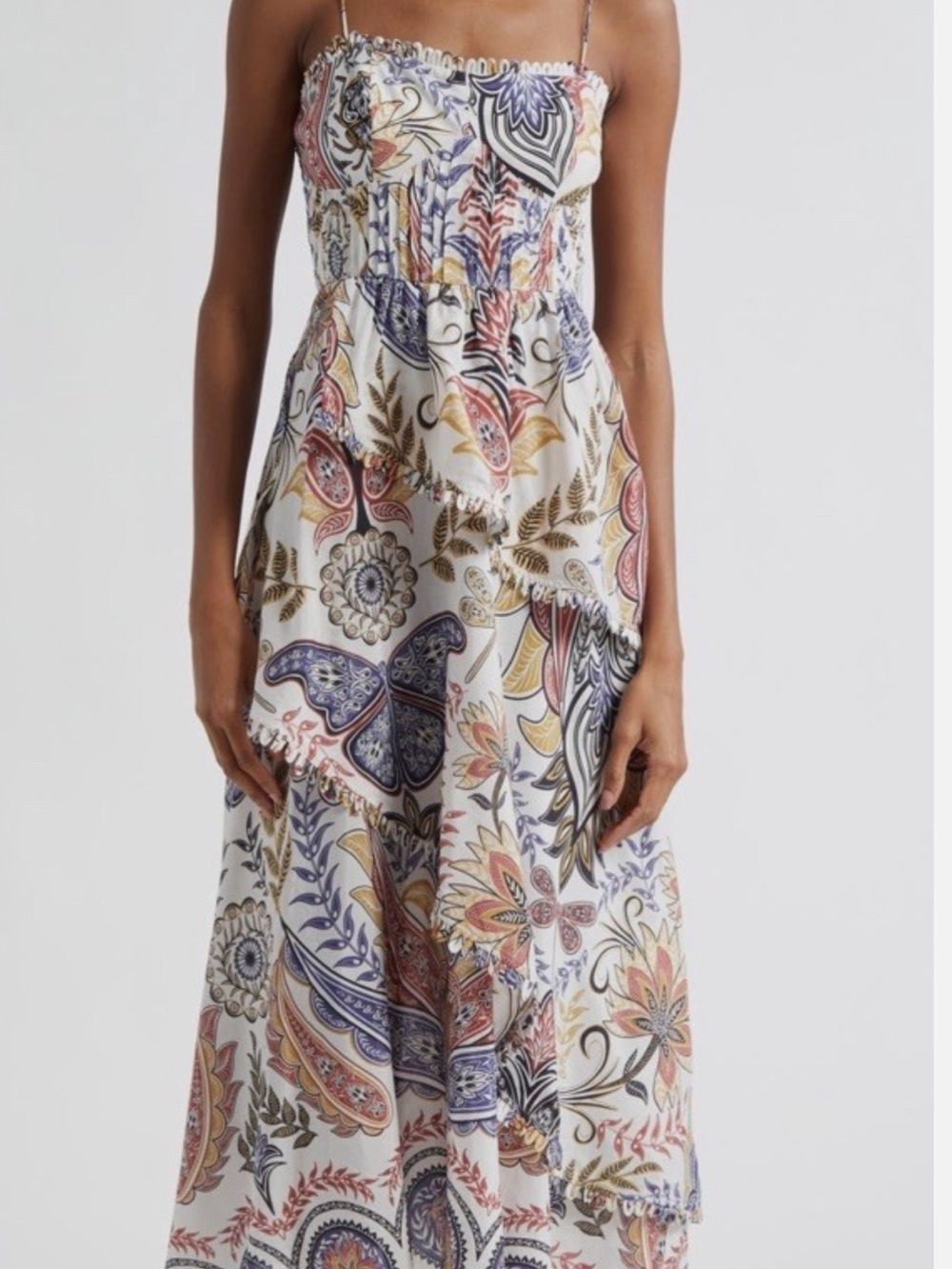 FARM Rio White Strapless Paisley Maxi Dress with Multi-Color Print